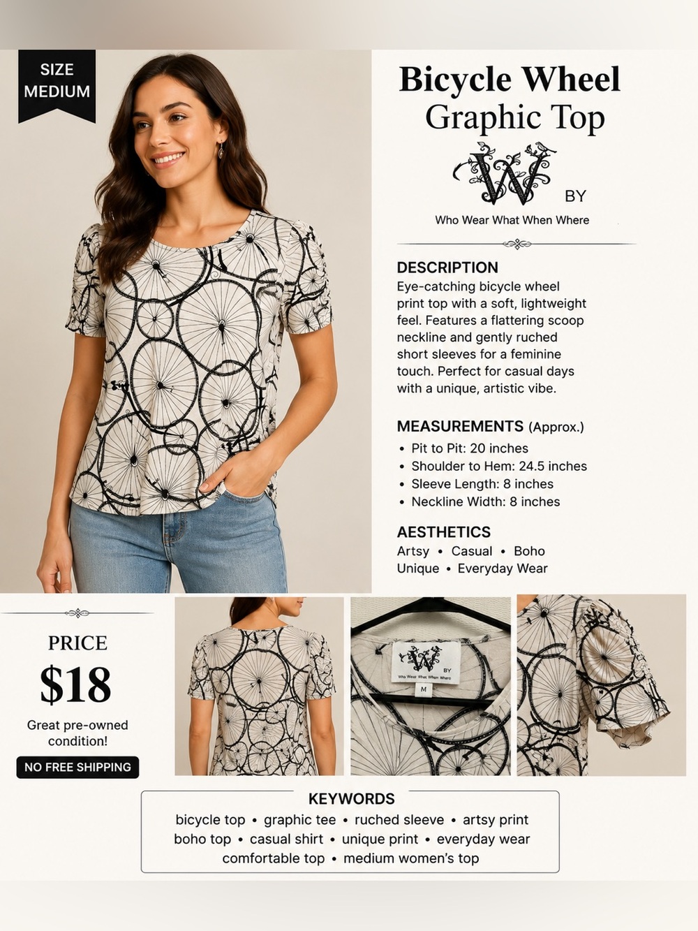 Who What Wear Black-and-White Bicycle Wheel Graphic Tee